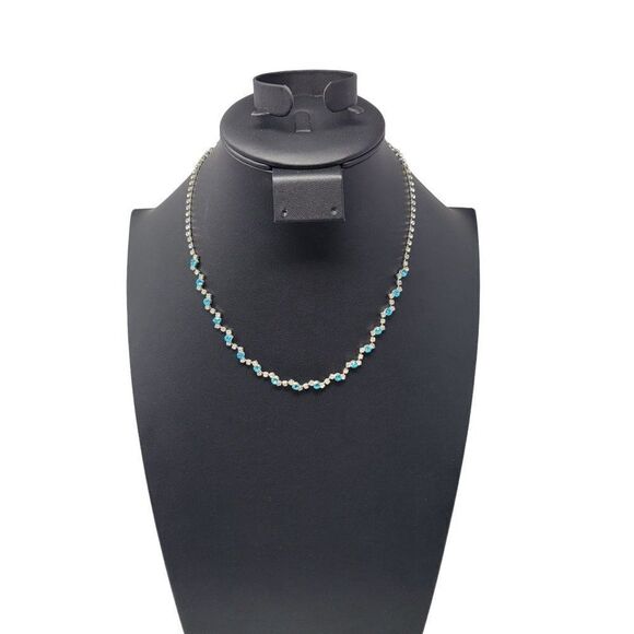 Aquamarine Rhinestone Choker Collar Necklace Formal Cocktail Princess Glam - Picture 9 of 9